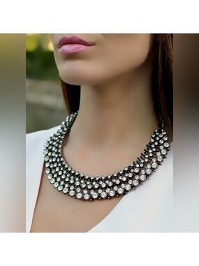 Zara rhinestone layered graduating bib necklace Kate Middleton style classy